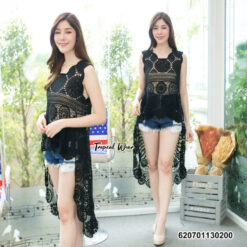 เสื้อถักลูกไม้ฉลุลายแบบหน้าสั้น หลังยาว -620701130200 - Image 4