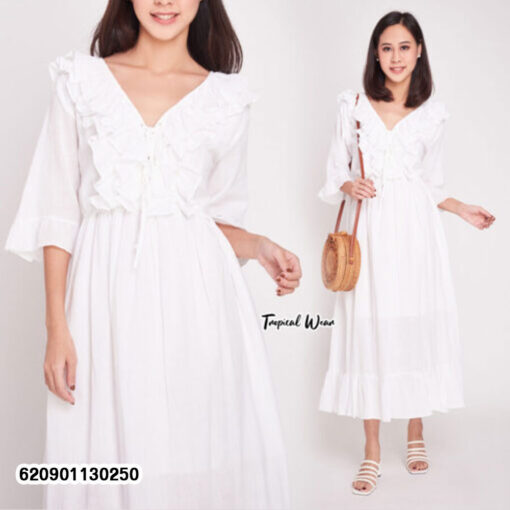 ชุดเดรสสีขาวดีไซน์ระบายอก-620901130250 - Image 2