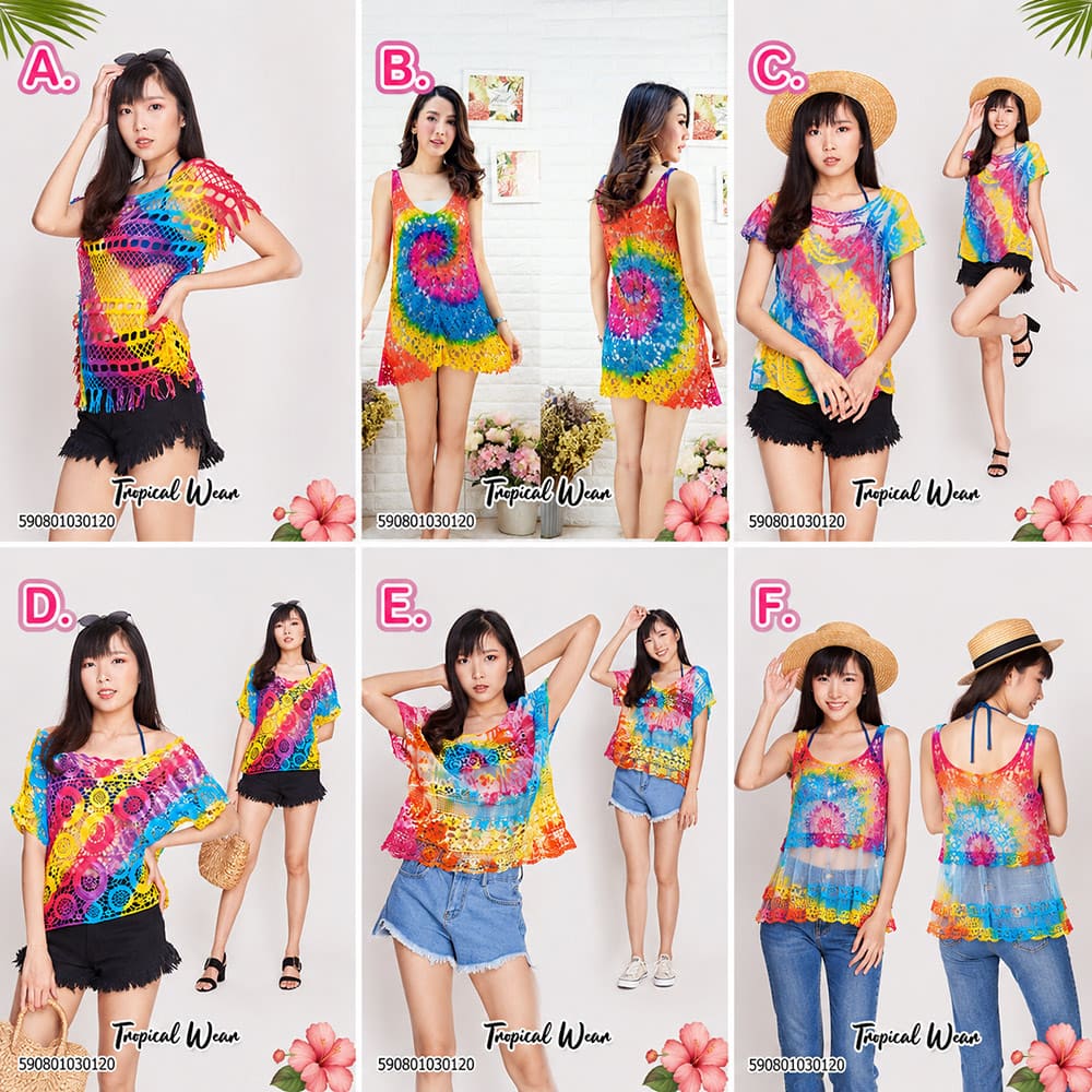 เสื้อเบลาส์ทรงสี่เหลี่ยมลายมัดย้อม-590801030120