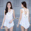 Boho crochet beach cover-up for women, free-size and perfect for summer vacations. เสื้อถักโครเชต์แขนกุด