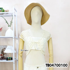 Multi-color handmade cotton crochet crop vest with tie front เสื้อถักน่ารักๆ