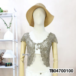 Multi-color handmade cotton crochet crop vest with tie front เสื้อถักน่ารักๆ
