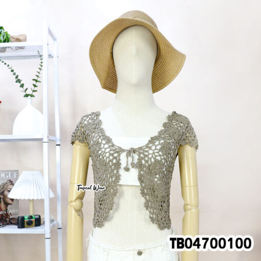 Multi-color handmade cotton crochet crop vest with tie front เสื้อถักน่ารักๆ