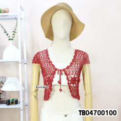 Multi-color handmade cotton crochet crop vest with tie front เสื้อถักน่ารักๆ
