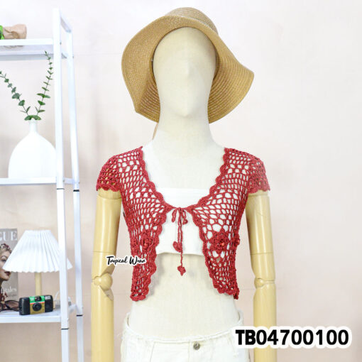 Multi-color handmade cotton crochet crop vest with tie front เสื้อถักน่ารักๆ
