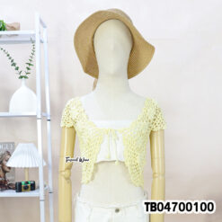 Multi-color handmade cotton crochet crop vest with tie front เสื้อถักน่ารักๆ