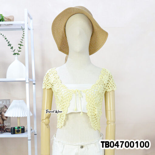 Multi-color handmade cotton crochet crop vest with tie front เสื้อถักน่ารักๆ