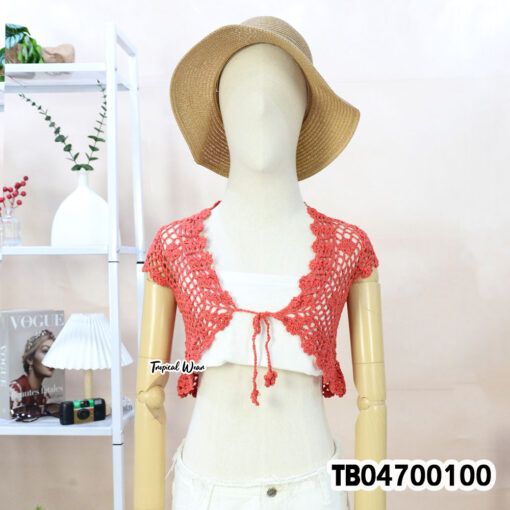 Multi-color handmade cotton crochet crop vest with tie front เสื้อถักน่ารักๆ