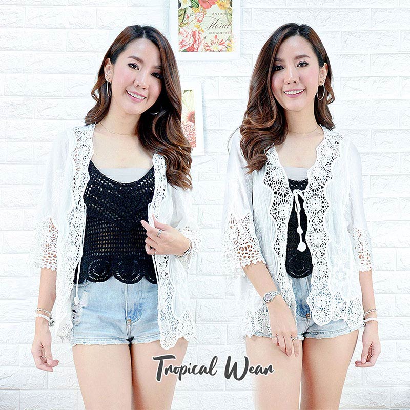 cotton lace peacock cutwork cover jacket 610801040170 for Tropical Wear