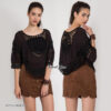 เสื้อคอตตอนแต่งผ้าถักโครเชต์ ทรงค้างคาว-580501080170 - Black