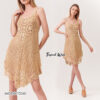 Woman in a handmade cotton crochet summer dress, free size, beige, boho style