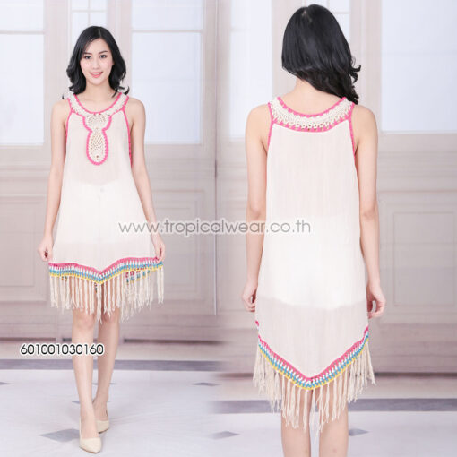 Free-size crochet fringe tunic for women, perfect for summer and beachwear