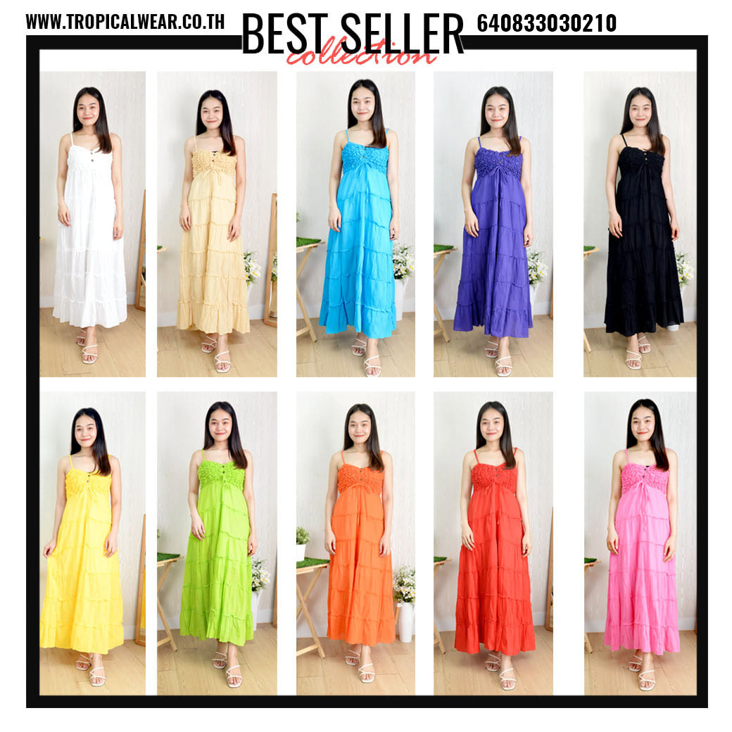 MAXI DRESS ชุดเดรสขยุ้มอกกระดุมหน้า-640833030210