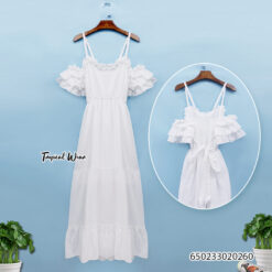 ชุดเดรสยาวสีขาวเปิดไหล่-650233020260 - Image 4