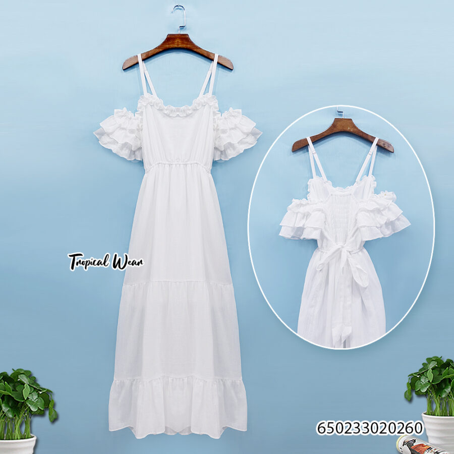ชุดเดรสยาวสีขาวเปิดไหล่-650233020260 - Image 4