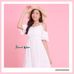 ชุดเดรสยาวสีขาวเปิดไหล่-650233020260 - Image 3