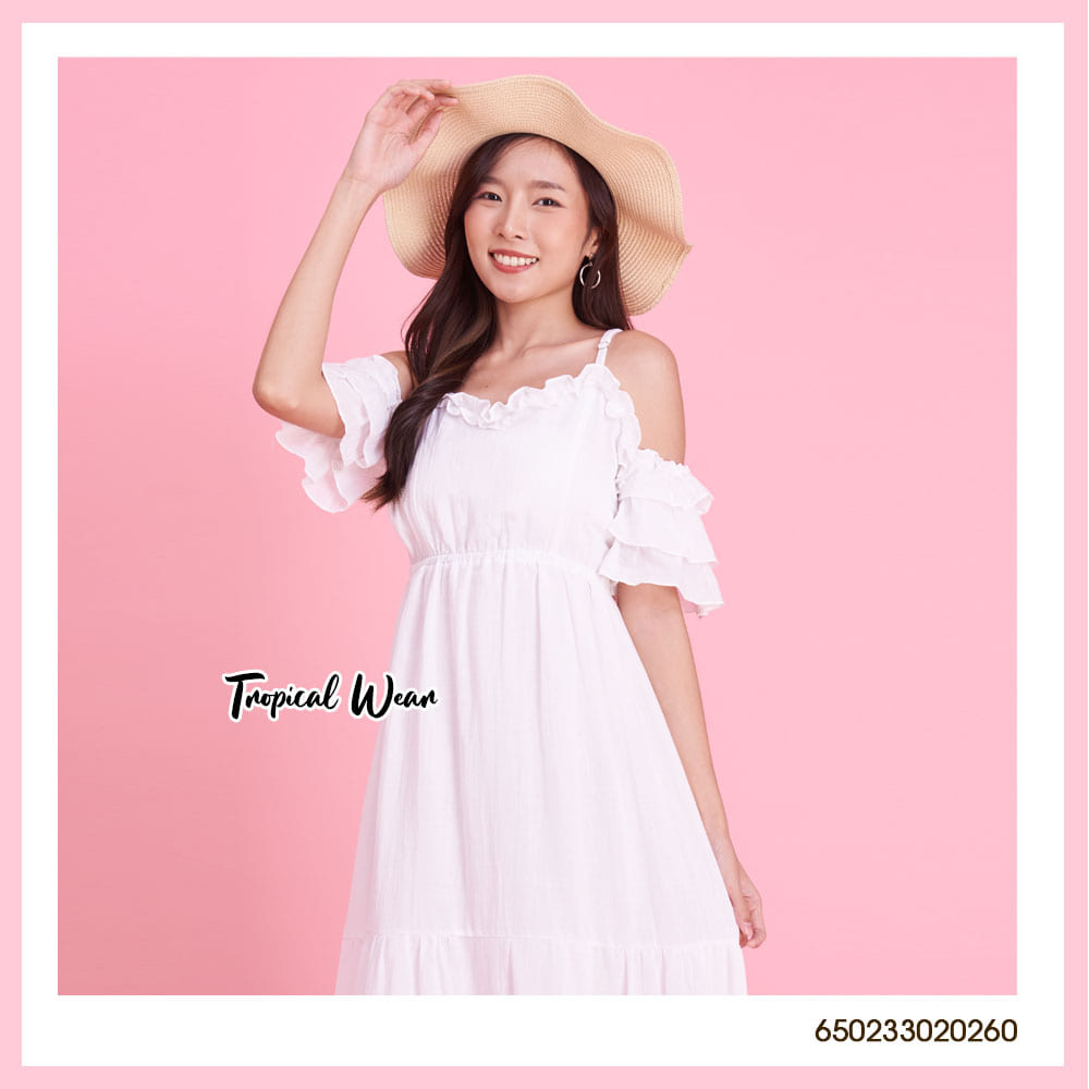 ชุดเดรสยาวสีขาวเปิดไหล่-650233020260 - Image 3