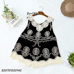 เสื้อแขนกุด ผ้าคอตตอนปักลายตกแต่งลูกไม้ สีทูโทน – 620701020140