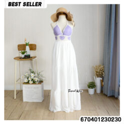 Boutique Crochet Summer Dress Wholesale - Cotton Summer Dress in Purple, blue, Pink, Beige, Brown Green with cream fabric