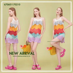 Colorful Knitted Summer Dress with Rainbow Stripes