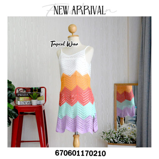 Colorful Knitted Summer Dress with Rainbow Stripes