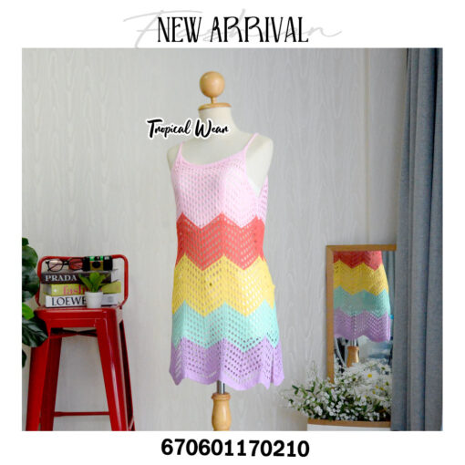 Colorful Knitted Summer Dress with Rainbow Stripes