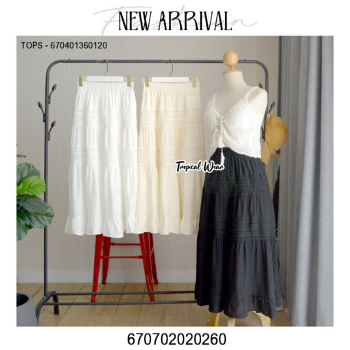 Tiered maxi skirt with lace overlay, designed for an elegant and chic look by Tropical Wear