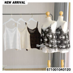 Lace embroidered cotton camisole top with intricate lace details, perfect for casual or chic looks