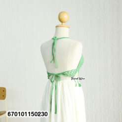 Handmade crochet bustier halter maxi dress with an adjustable back tie and flowing skirt
