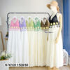 Handmade crochet bustier halter maxi dress with an adjustable back tie and flowing skirt