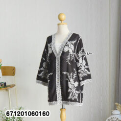 Boho embroidered cotton cardigan with floral details and lace trim, free size