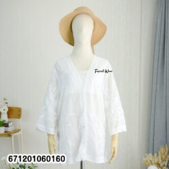 Boho embroidered cotton cardigan with floral details and lace trim, free size