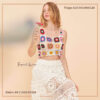 A handmade crochet crop top with colorful granny square patterns, perfect for boho fashion lovers.