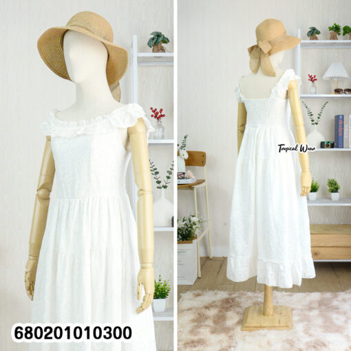 A romantic ruffle midi cotton dress