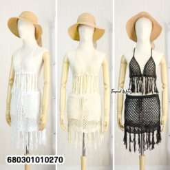 Open-knit crochet beachwear set, designed for a stylish and breezy summer look.