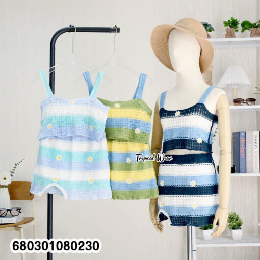 Summer knit co-ord beachwear set with stretchable back
