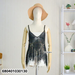 Handmade cotton fringe crochet top, boho beachwear style