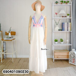 Boho crochet summer dress with tiered skirt and tie-back halter neckline.