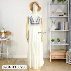 Maxi dress with handmade crochet bralette top and flowing layered skirt.