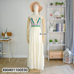 Maxi dress with handmade crochet bralette top and flowing layered skirt.