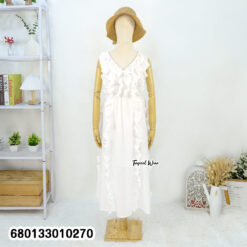 Cotton frill beach dress with free size fit and ruffle neckline