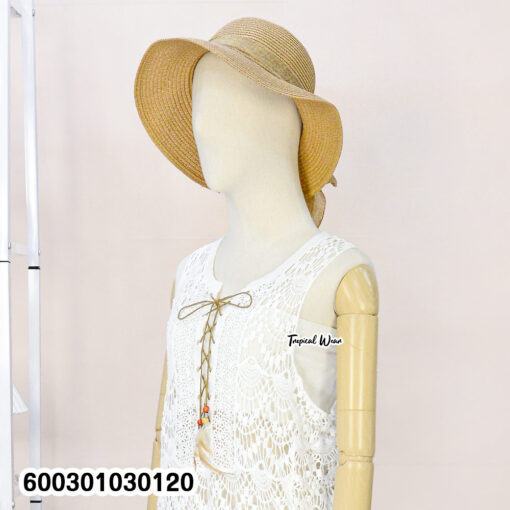 Cotton lace sleeveless top with front tie, white crochet pattern, free size