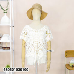 Boho cotton lace top with short sleeves in white free-size