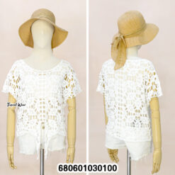 Boho cotton lace top with short sleeves in white free-size