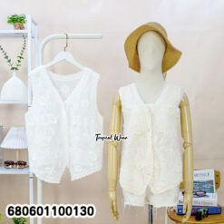 Casual summer cotton vest blouse with floral embroidery detail