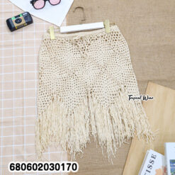 Handmade cotton crochet fringe skirt in white – perfect for beach cover-up and festival fashion