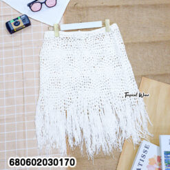 Handmade cotton crochet fringe skirt in white – perfect for beach cover-up and festival fashion