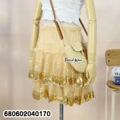 Layered sequin skirt with inner shorts, stylish and chic for parties.