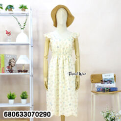 Boho floral embroidered cotton summer dress with elastic waist