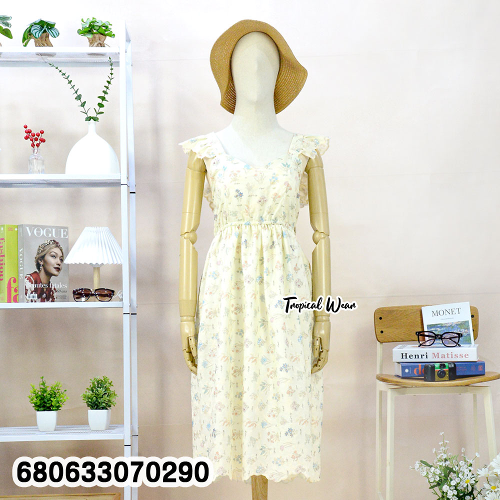 Boho floral embroidered cotton summer dress with elastic waist